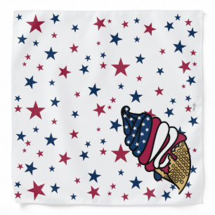 Cool Red White Blue Ice Cream Cone Stars Bandana