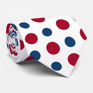 cool red white blue polka dot pattern tiled neck tie