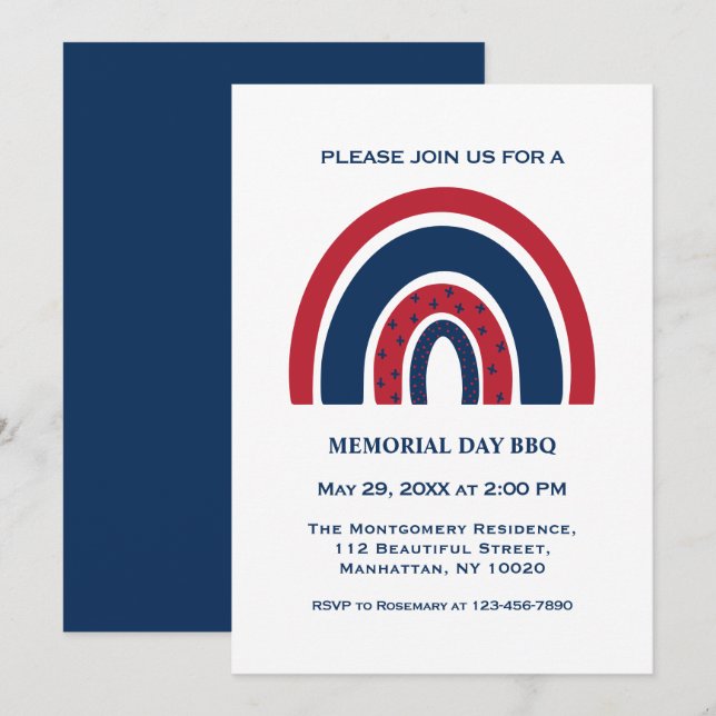 Cool Red White Blue Rainbow Memorial Day BBQ Party Invitation (Front/Back)