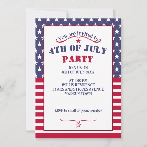 Cool Red White Blue Stars Stripes USA flag 4 July Invitation