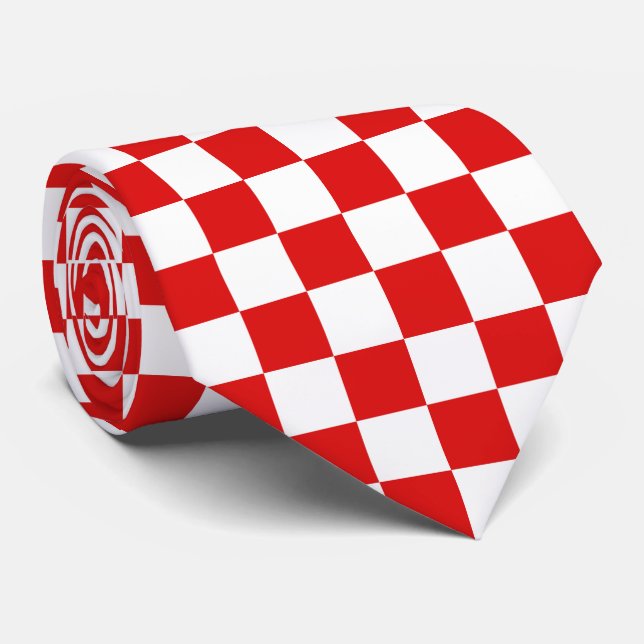 cool red white check tiled pattern neck tie (Rolled)