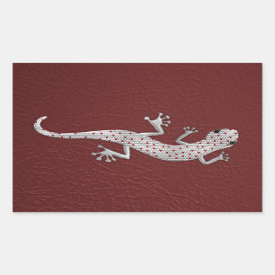 Cool red white dots lizard silver metal effects rectangular sticker