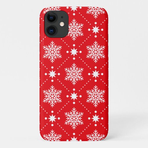 Cool Red White Snowflakes Christmas Pattern iPhone 11 Case