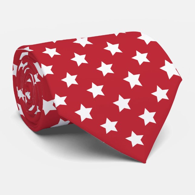 cool red white star pattern neck tie (Rolled)