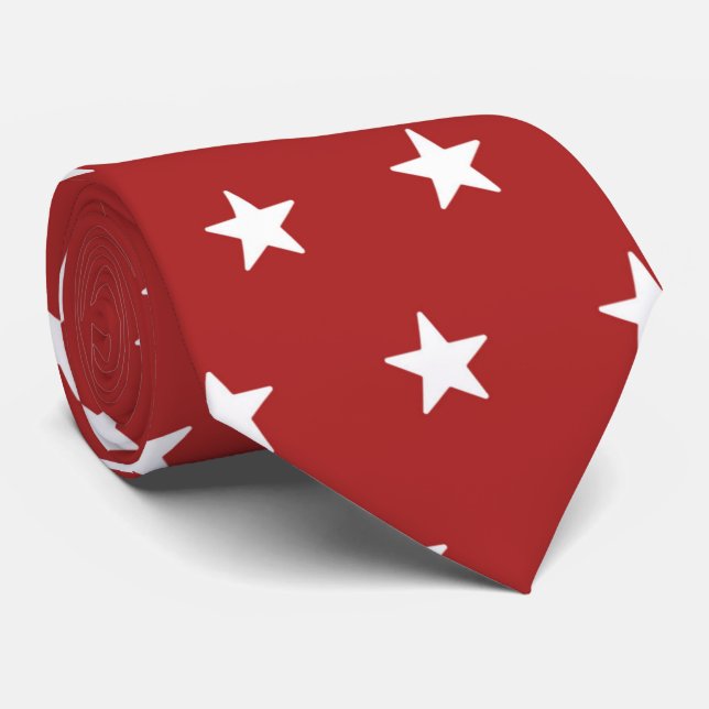 cool red white star pattern tiled  neck tie (Rolled)