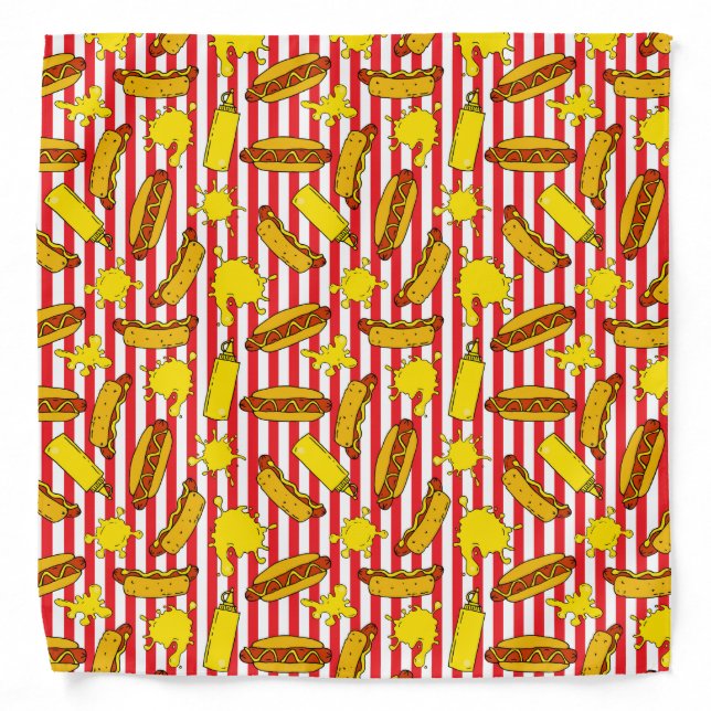 Cool Red White Stripes Wiener Hot Dogs Chef Bandana (Front)