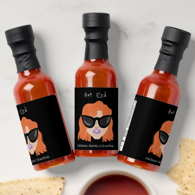 Cool Redhead with Glasses Black Custom Name Hot Sauces (Laydown)