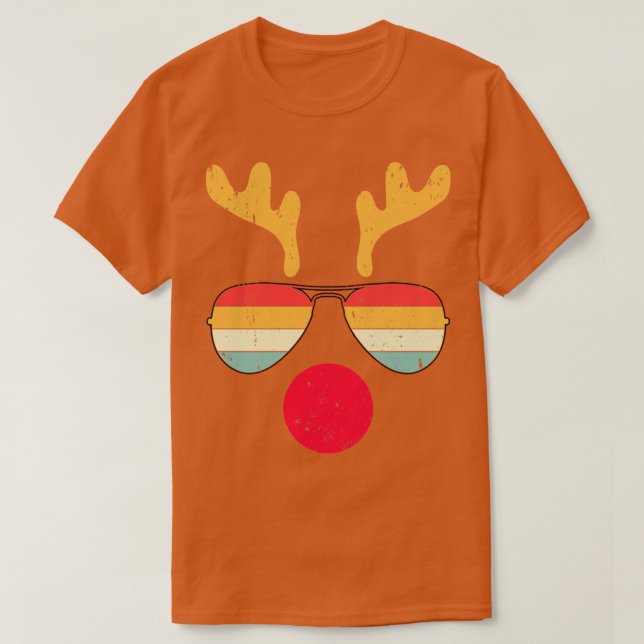 Cool Reindeer Face With Retro Sunglasses Funny Chr T-Shirt (Design Front)