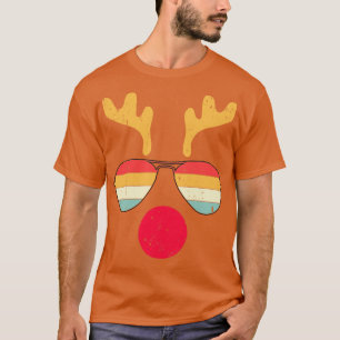 Cool Reindeer Face With Retro Sunglasses Funny Chr T-Shirt