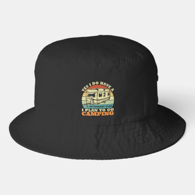 Cool retirement plan camping word art  bucket hat (Front)