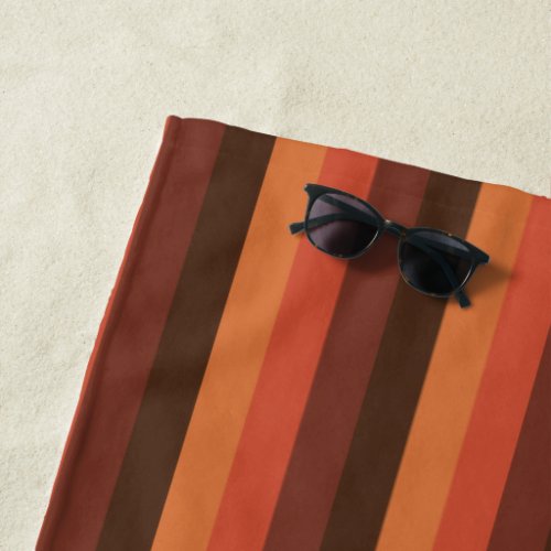 Cool Retro 70s Stripes  Brown Orange Tangerine Beach Towel