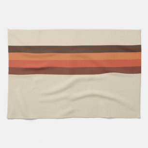 Cool Retro 70s Stripes Brown Orange Tangerine Kitchen Towel