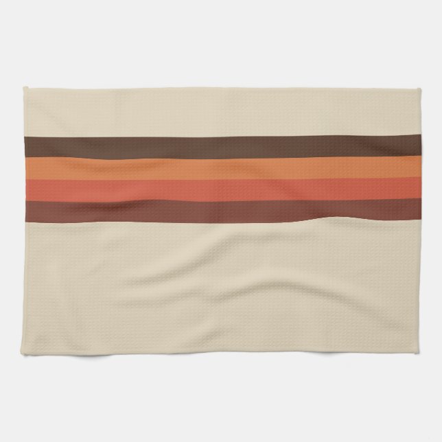 Cool Retro 70s Stripes  Brown Orange Tangerine Kitchen Towel (Horizontal)