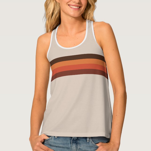 Cool Retro 70s Stripes  Brown Orange Tangerine Tank Top (Front)