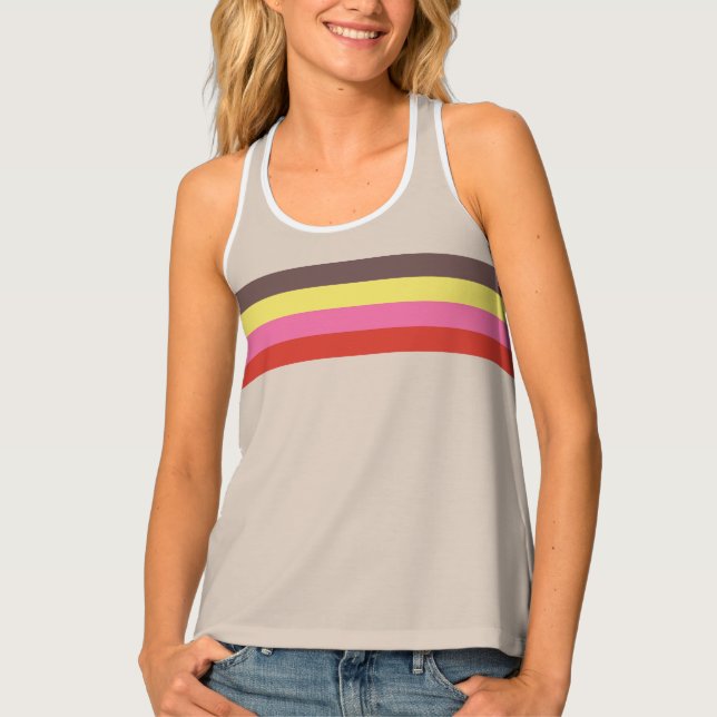 Cool Retro 70s Stripes Brown Yellow Pink Red Tank Top (Front)