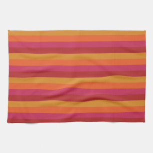 Cool Retro 70s Stripes Orange Red Pink Gold Kitchen Towel