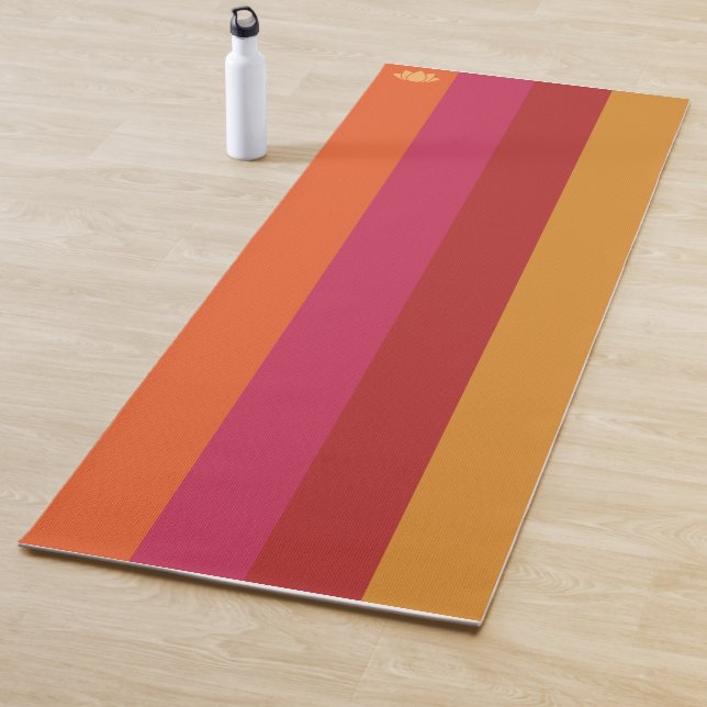 Cool Retro 70s Stripes Orange Red Pink Gold Yoga Mat (In Situ)