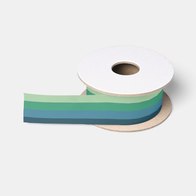 Cool Retro 70s Stripes Sea-foam Green Blue Satin Ribbon (Spool)