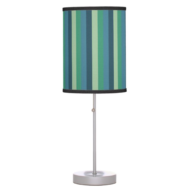 Cool Retro 70s Stripes Sea-foam Green Blue Table Lamp (Front)