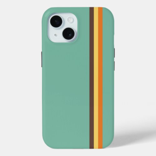 Cool Retro 70s Stripes Teal Yellow Orange Brown iPhone 15 Case