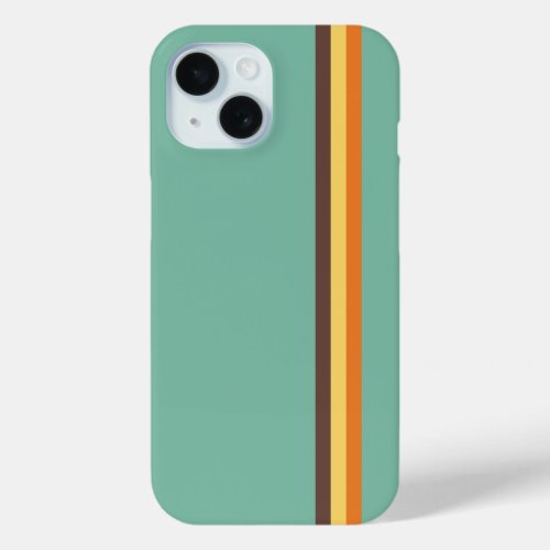 Cool Retro 70s Stripes Teal Yellow Orange Brown iPhone 15 Case