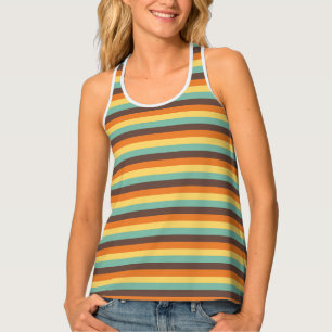 Cool Retro 70s Stripes Teal Yellow Orange Brown Tank Top
