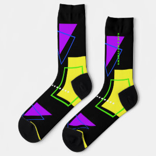 COOL RETRO 80s NEON SHAPES VINTAGE NAME FUNKY Socks