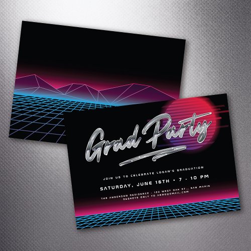 Cool Retro 80s New Wave Graduation Grad Party Invitation