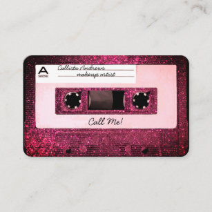 Cool Retro 80's Pink Glitter Cassette Tape Mixtape Business Card