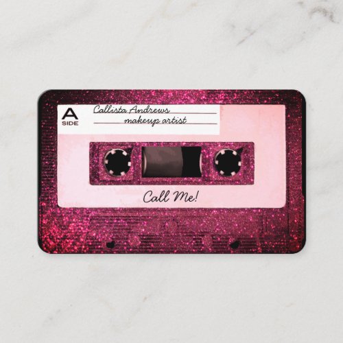 Cool Retro 80s Pink Glitter Cassette Tape Mixtape Business Card