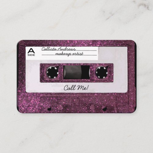 Cool Retro 80s Pink Glitter Cassette Tape Mixtape Business Card