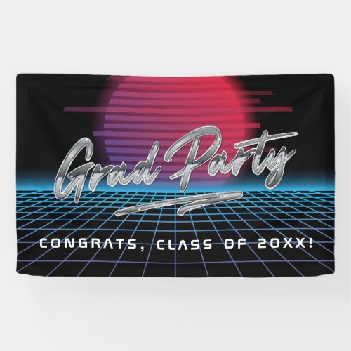 Cool Retro 80s Synthwave New Wave Grad Party Banner