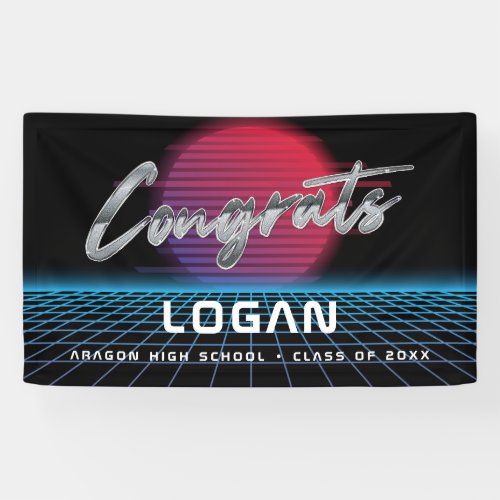 Cool Retro 80s Synthwave New Wave Grad Party Banner