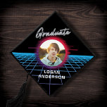 Cool Retro 80's Synthwave New Wave Grad Party Graduation Cap Topper<br><div class="desc">This fun 80's themed graduation cap topper features retro graphics and vintage typography over a black background. It's the perfect design for a cool retro-inspired graduate!</div>