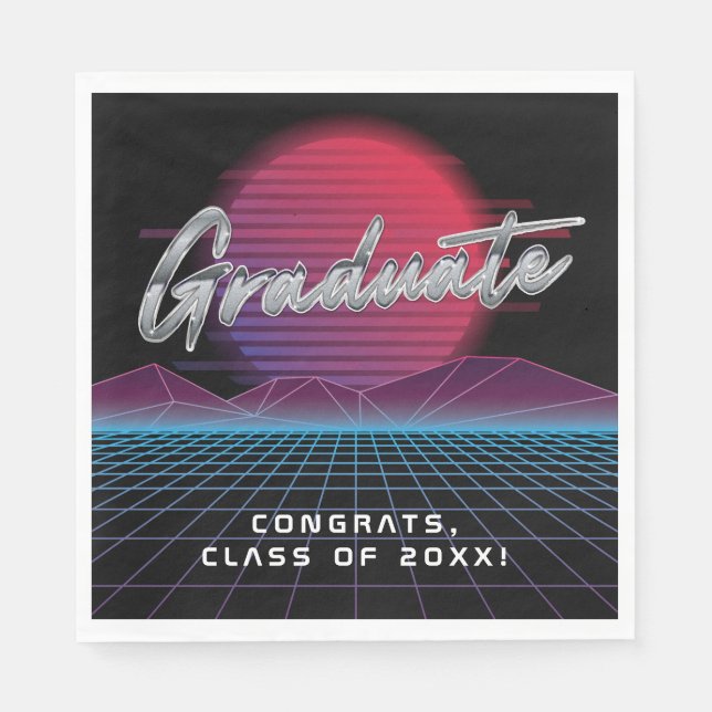 Cool Retro 80's Synthwave New Wave Grad Party Napkins (Front)