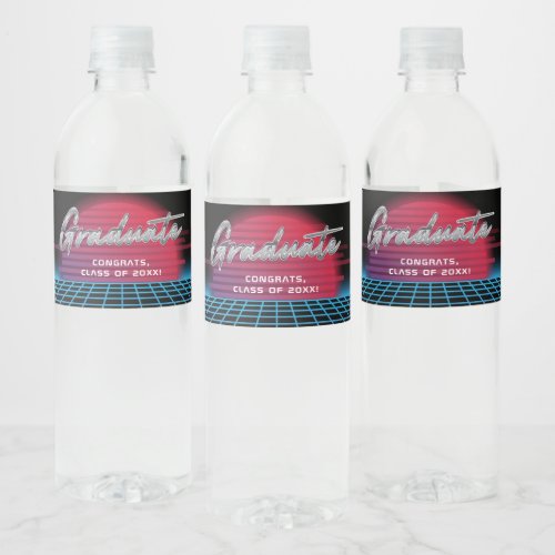 Cool Retro 80s Synthwave New Wave Grad Party Water Bottle Label
