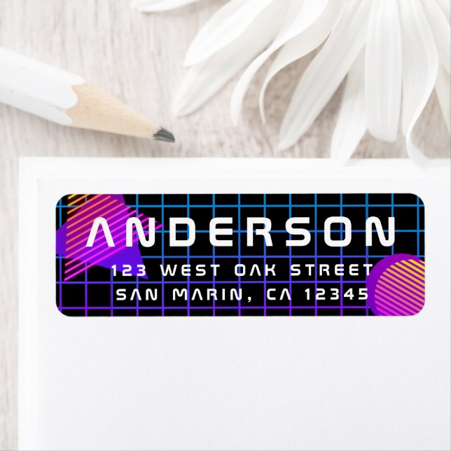 Cool Retro 80's Synthwave New Wave Return Address Label (Insitu)