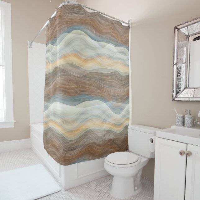 Cool Retro Abstract Artistic Waves Pattern Shower Curtain (In Situ)