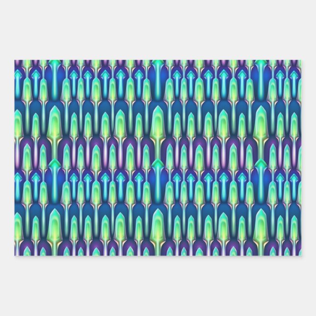 Cool Retro Abstract Mushroom Crystal Pattern Wrapping Paper Sheets (Front)