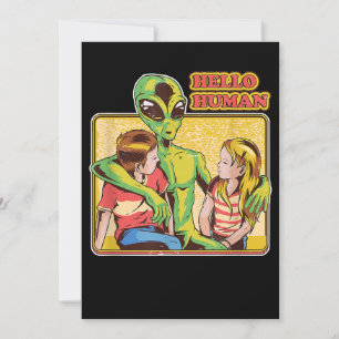 Cool Retro Alien ET Hello Humans Outer Space Galax Invitation