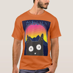 Cool Retro Anime Kitten Neko Synthwave Japan 80s M T-Shirt