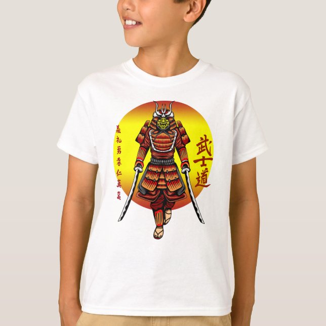 Cool Retro Armored Samurai with 2 Katanas T-Shirt (Front)
