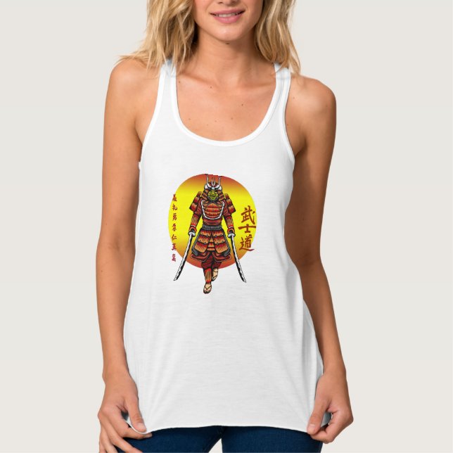 Cool Retro Armored Samurai with 2 Katanas Tank Top (Front)