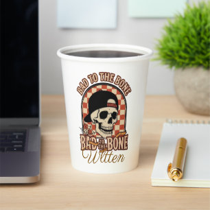Cool Retro Bad to the Bone Skull Paper Cups