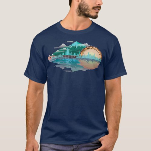 Cool Retro Banjo Mountains  Sun  Funny Bluegrass T_Shirt