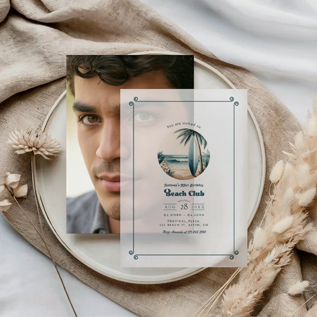 Cool Retro Beach Club Birthday Party Vellum Invitations (Cool Retro Beach Club Birthday Party Vellum Invitations)