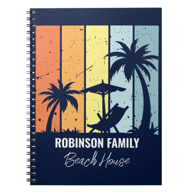 Cool Retro Beach House Custom Navy Blue Notebook (Front)