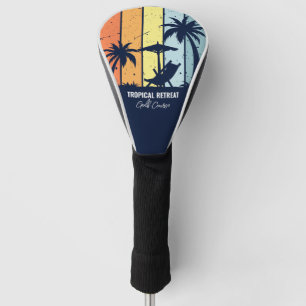 Cool Retro Beach Palm Trees Custom Navy Blue Golf Head Cover