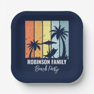 Cool Retro Beach Party Custom Navy Blue Paper Plates