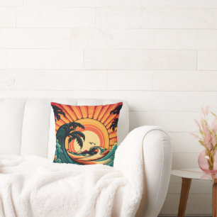 Cool retro beach scene throw pillow